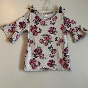 Wonder Nation | Cute Gray w/ Rose Print Shirt, Flared Sleeves| Size: Med (7-8)